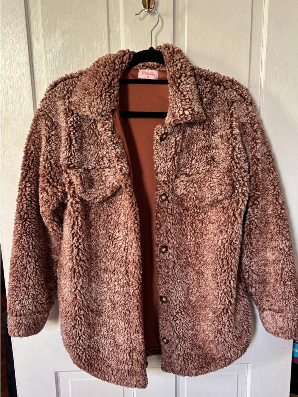 Pink Lily Sherpa Teddy Shacket -Dusty Rose